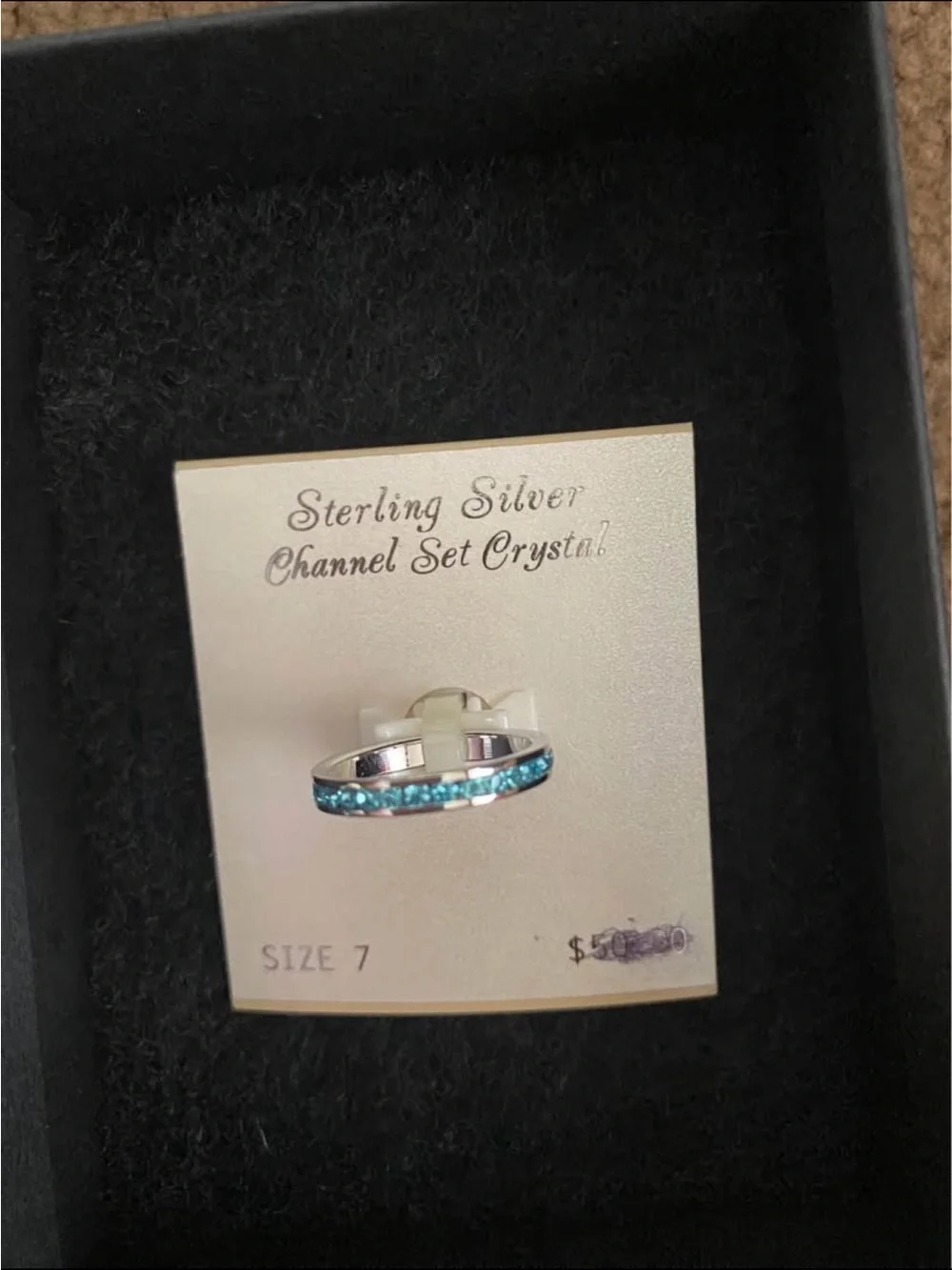 Kohl's Sterling Silver Ring with Teal-Blue Channel Crystals